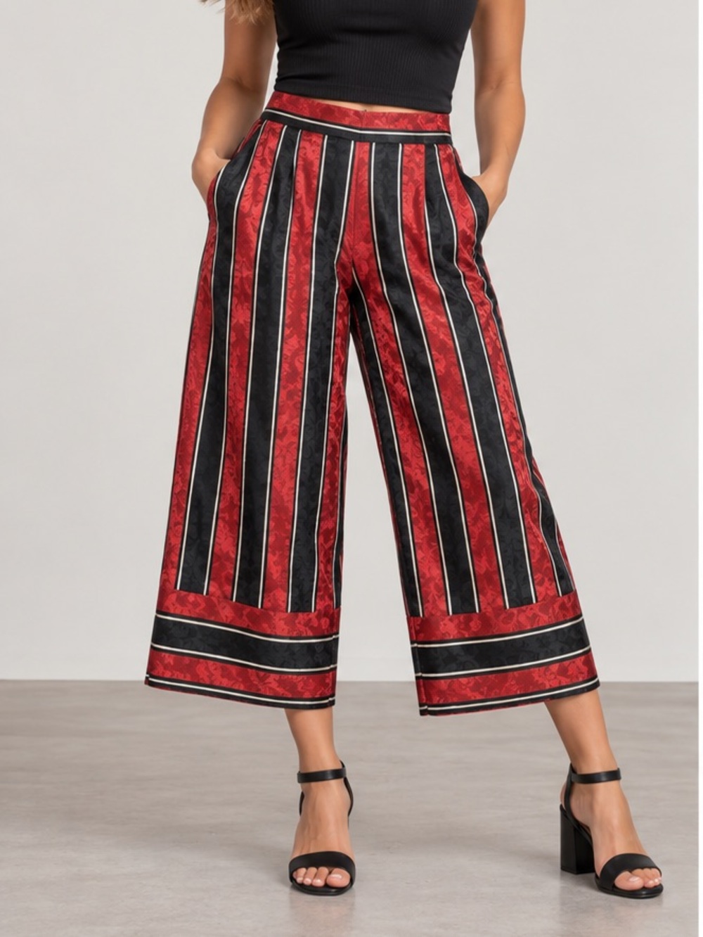 Primark Red and Black Vertical Stripe Wide Leg Pants